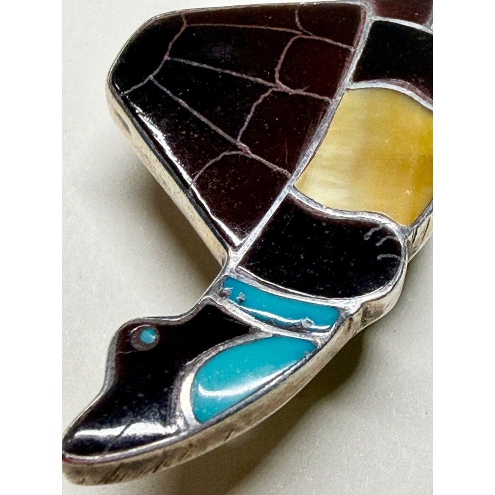 Zuni  Inlay Turtle Pendant Pin Brooch Sterling Silver Ray Nieto RN Mosaic - Picture 4 of 13